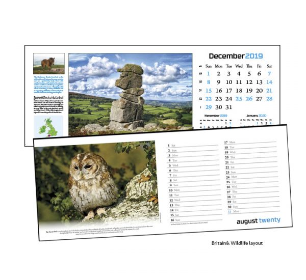 Britain and Wildlife Calendar Layout