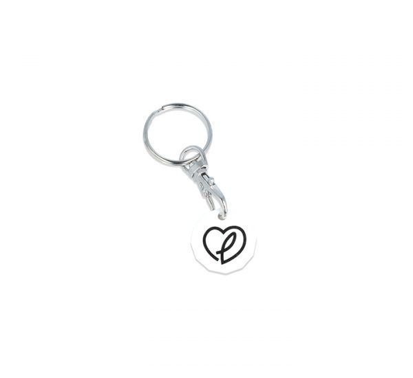 Antimicrobial Trolley Coin Keyring - White