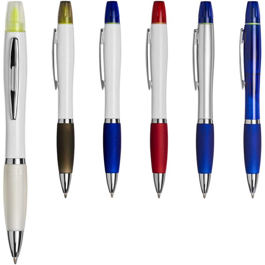 Curvy ballpoint pen with highlighter JSM Brand Exposure